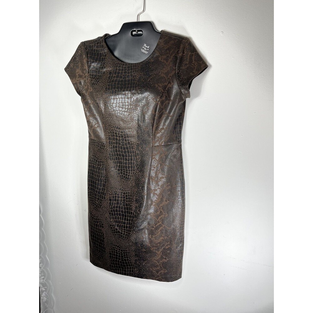 Chico's Dress Womens 1 M Brown Metallic Animal Reptile Print Sheath Party